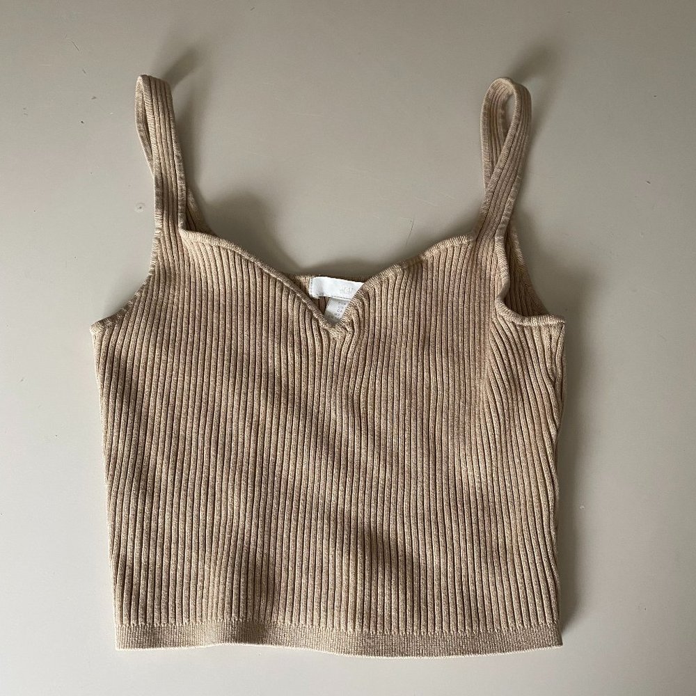 Beige ribbed crop top - S